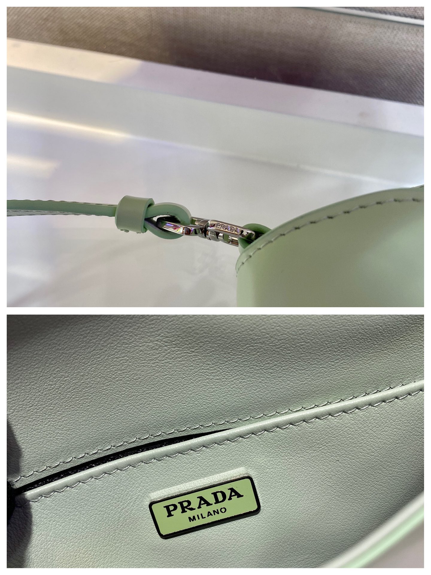 Prada Cleo Brushed Leather Shoulder Bag With Flap Bubble Green 1BD311